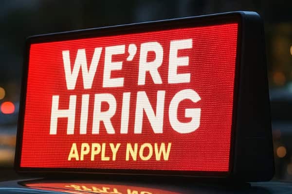 A veterinary scene showing a large, older dog lying on an examination table. A person (likely a vet, indicated by the light blue top and gloves) is examining the dog's eye area with a handheld medical device (perhaps a thermometer or diagnostic scanner). This image highlights veterinary technology and health checks.