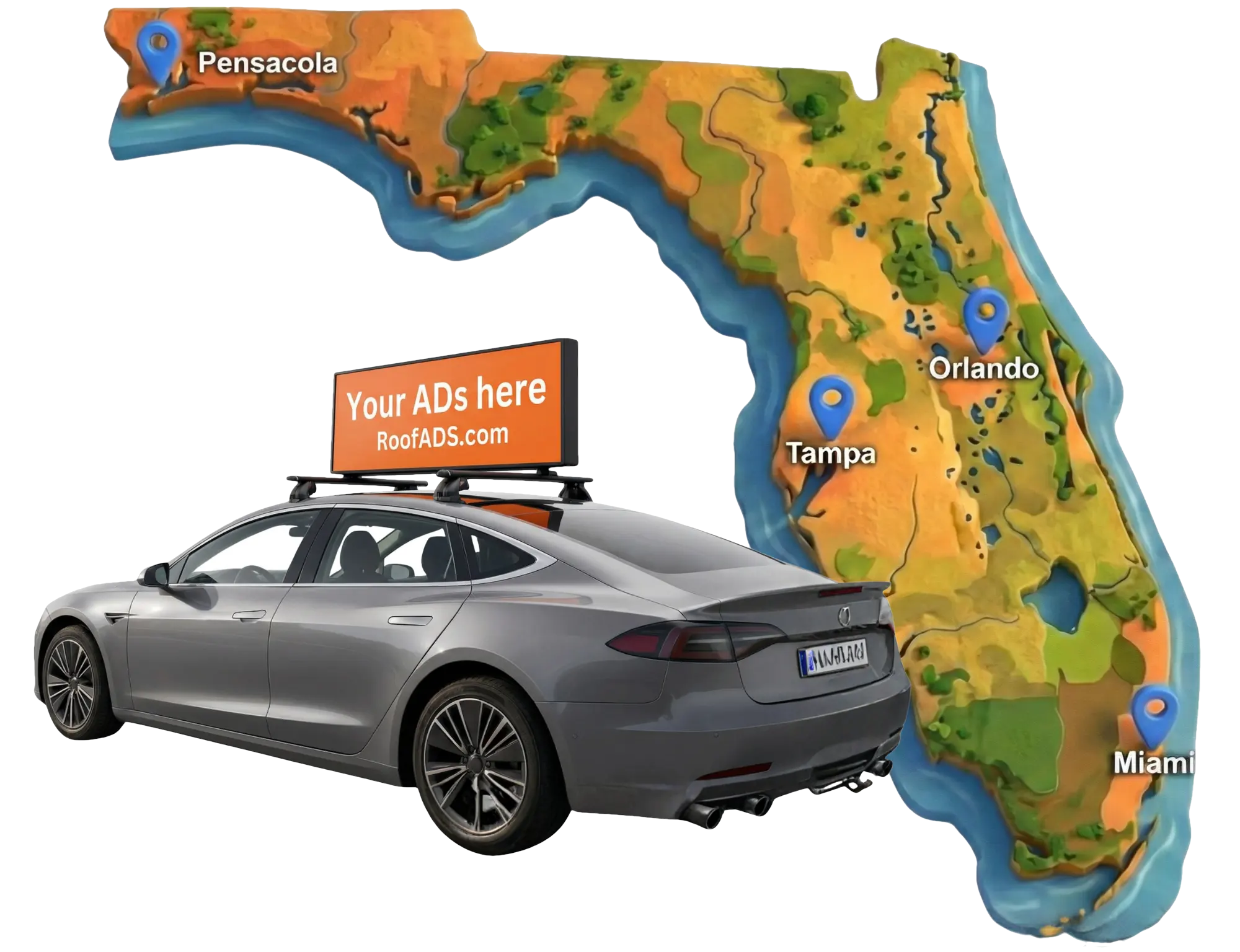 Mobile billboard advertising in Florida (RoofAds car rooftop billboards)